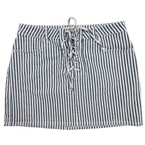 PacSun Dresses & Skirts - 0067 Pacsun Striped Denim Blue White Mini Skirt Festival Cowgirl Y2K Size 26